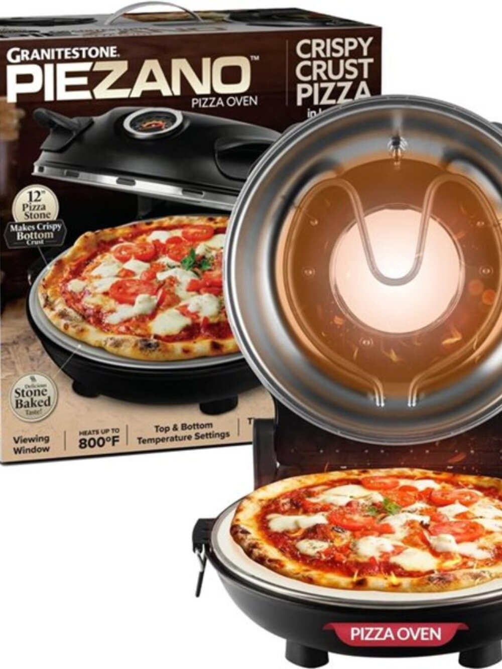 NEW IN BOX Piezano Electric Pizza Oven, 12-in, Outdoor cooking or camping Black